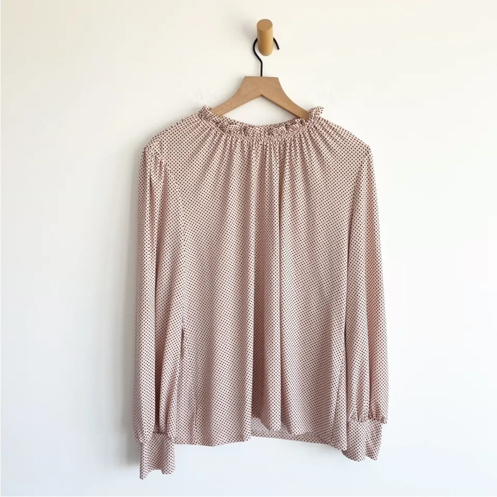Adrianna Papell Ruffled Neck Polka Dot Top Blouse Pink XL